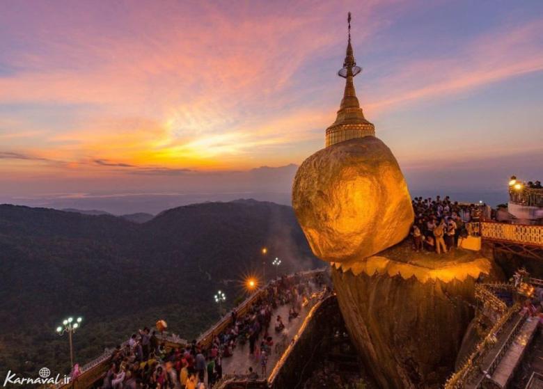 جاذبه شگفت انگیز معبد صخره طلایی در مون | میانمار